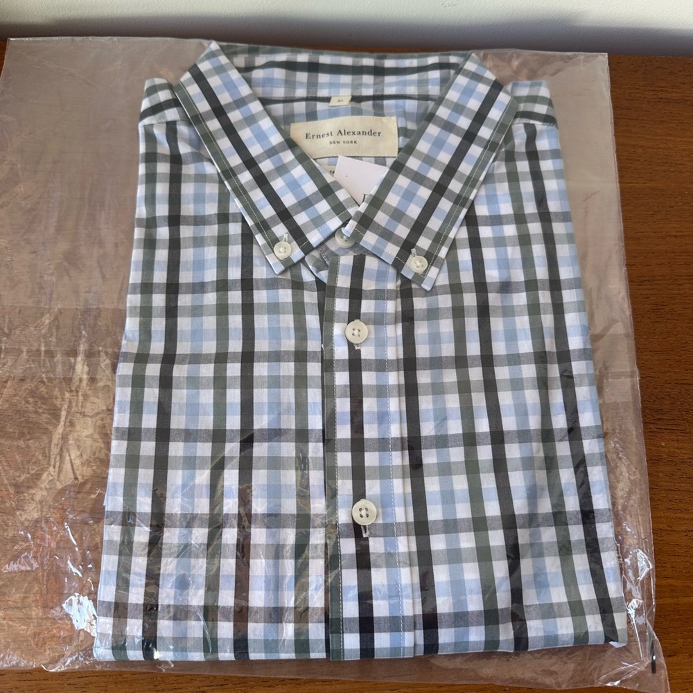 Ernest Alexander - New York Men's Blue and Gray Checkered Shirt NWT